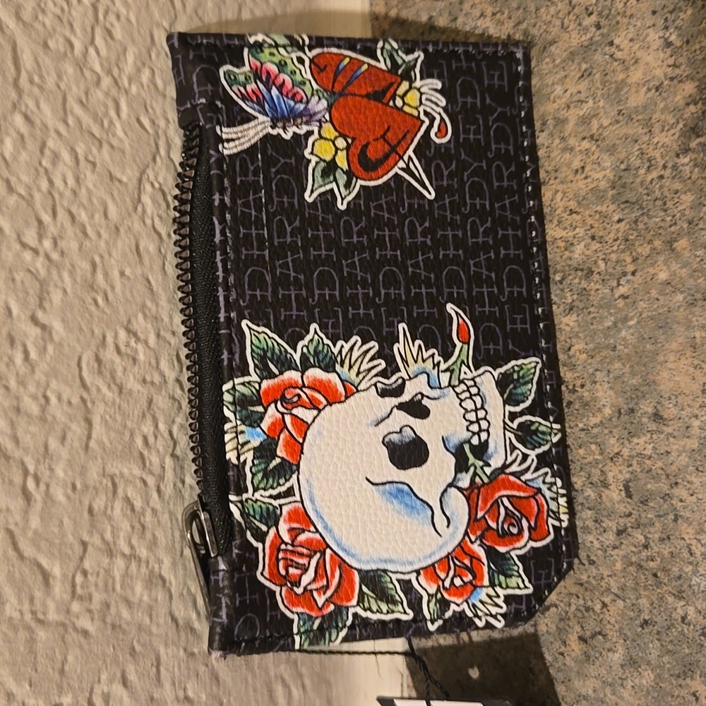Ed Hardy Black Cardholder with Skull and Heart Design. Nwt - Picture 2 of 3